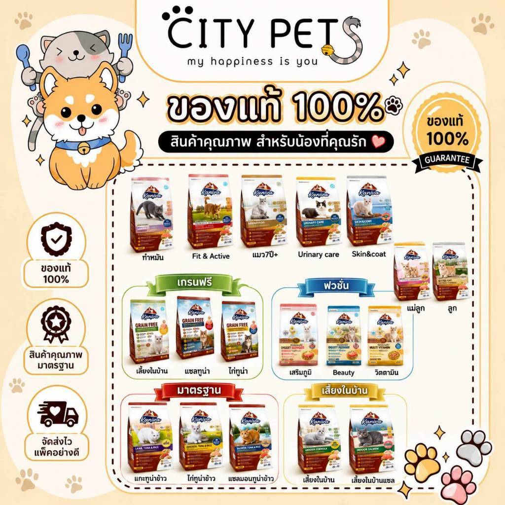 อาหารแมว คานิว่า ขนาด 1กก - 1.5 กิโลกรัม kaniva มีสูตรเกรนฟรี และฟิวชั่นให้เลือก