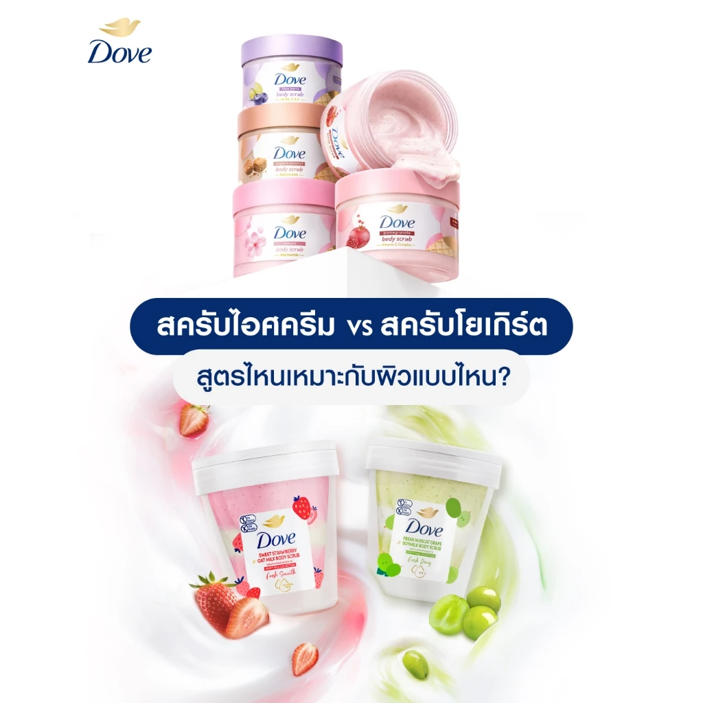 [ยกลังx6] โดฟ บอดี้สครับไอศกรีม 280ก ขัดผิวชุ่มชื้น 10 เท่า สครับผิว ลดผิวลอก ผสมสกินแคร์ มี 3 สูตร ไนอะซินาไมด์ วิตามิน thumbnail 4