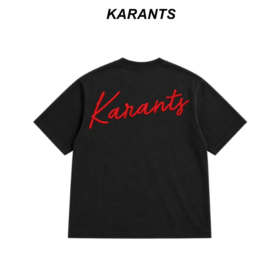 Karants เสื้อยืด Cropped Boxy ผ้า Cotton 2 ทาง ปักลายนูน Unisex ชาย-หญิง - KR310