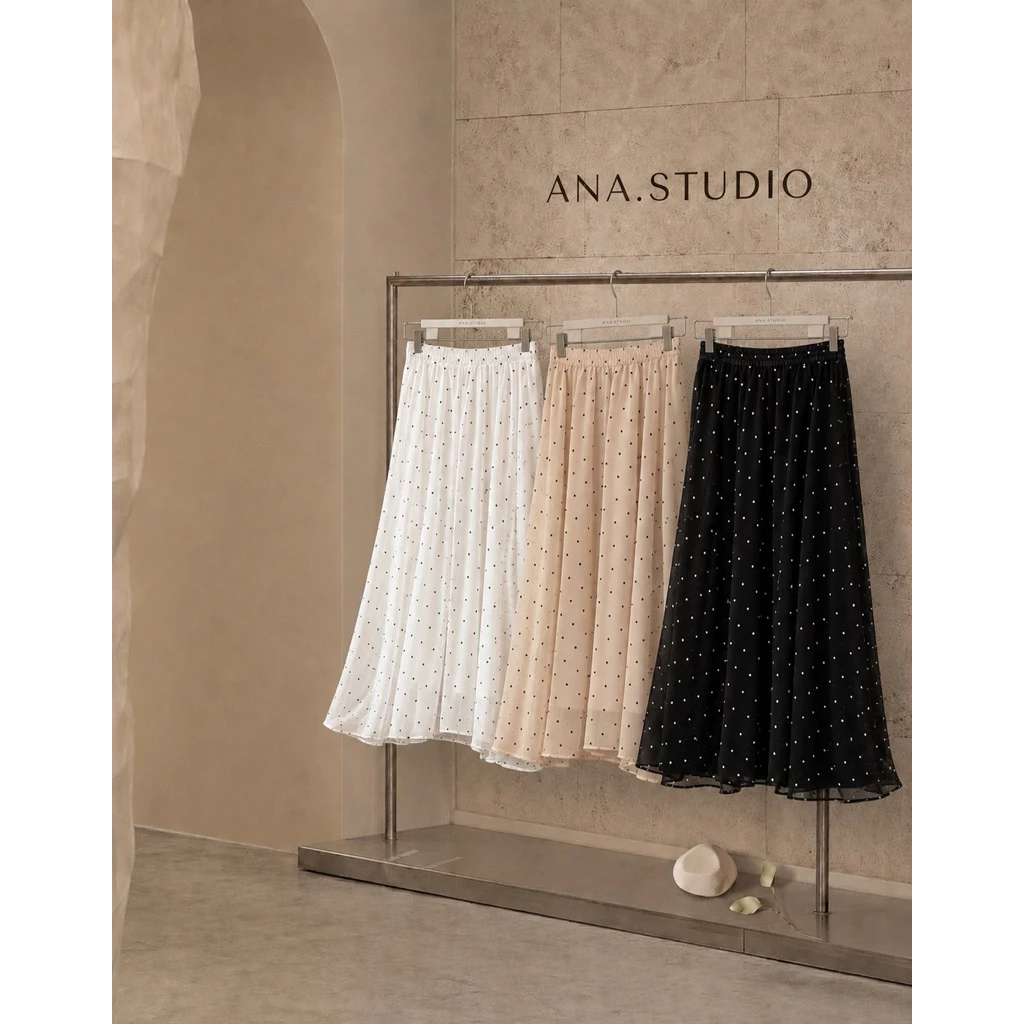 ANA.STUDIO | ANA. Dot Skirt กระโปรงชีฟองลายจุด กระโปรงยาว เอวยางยืด ผ้าพริ้ว ใส่ได้ทุกโอกาส