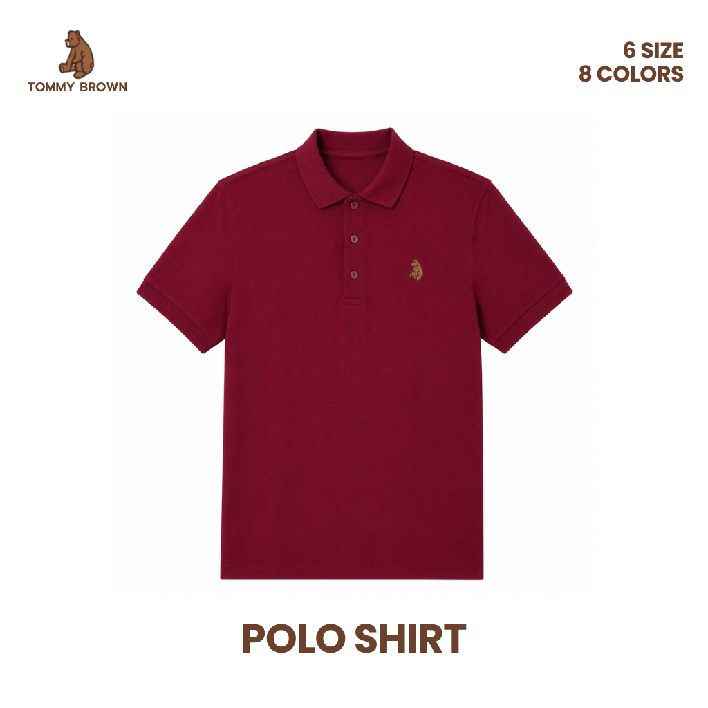 TOMMY BROWN เสื้อโปโลผู้ชาย Polo Shirt รุ่น Classic ทรง Regular ลายปักหมี สีแดงเลือดหมู