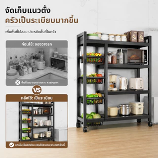 BM ชั้นวางของในครัว ตั้งพื้นหลายชั้น เก็บผัก จาน ไมโครเวฟได้ อเนกประสงค์ แข็งแรง With Wheels