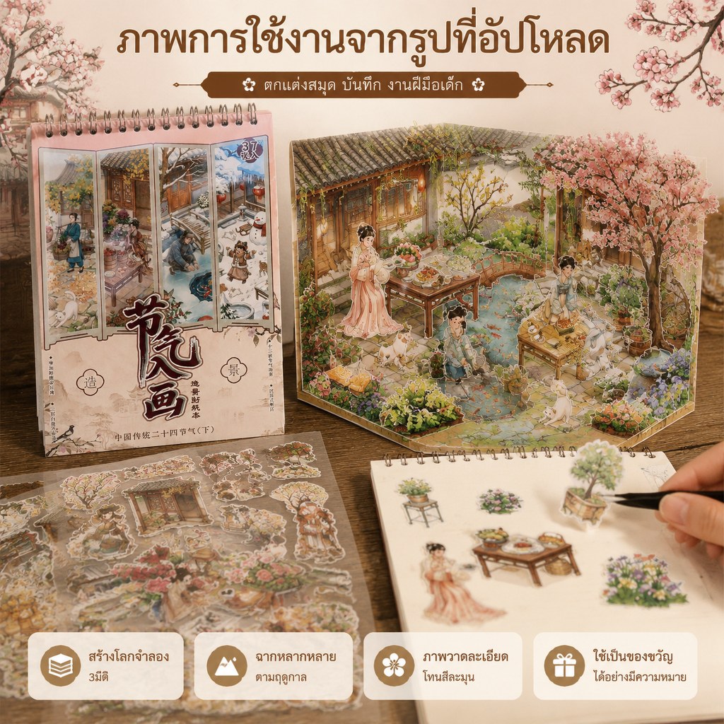 สมุดสติกเกอร์จัดฉาก 3D DIY สติกเกอร์ตกแต่ง ฉากโบราณ งานประดิษฐ์ ของเล่นเสริมจินตนาการ ของขวัญเด็ก