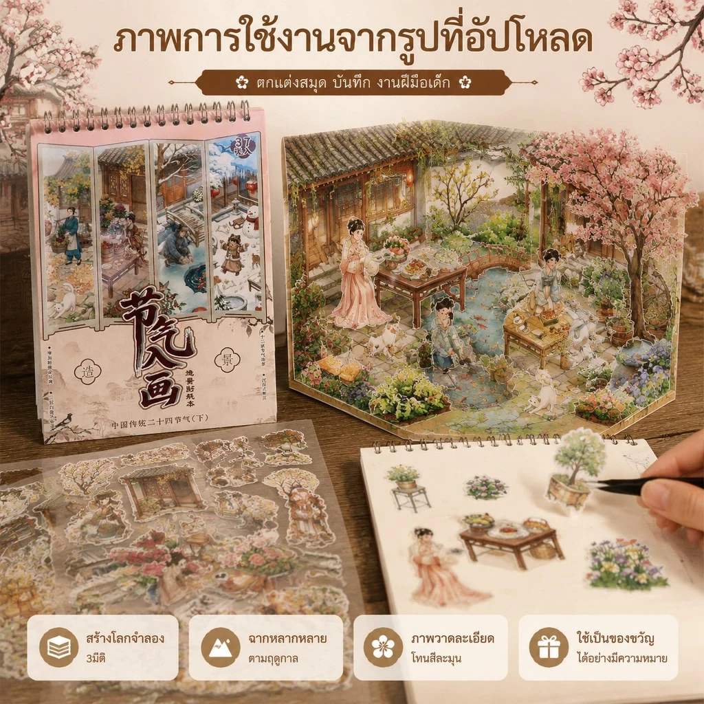 สมุดสติกเกอร์จัดฉาก 3D DIY สติกเกอร์ตกแต่ง ฉากโบราณ งานประดิษฐ์ ของเล่นเสริมจินตนาการ ของขวัญเด็ก