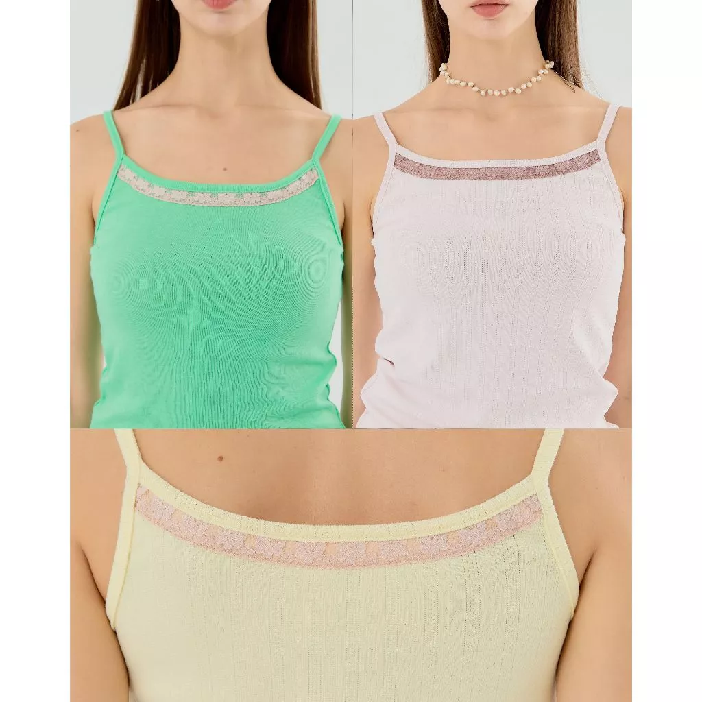 rand0m piece - Pointelle Lace Cami top เสื้อสายเดี่ยว ผ้าฉลุ แต่งลูกไม้