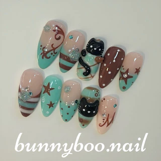 💅เล็บปลอมเจล mint neko ver.cutemak🩵😻🍫 (มีกล่อง)ตัวอย่างภาพเป็นไซส์xs อาจมีความต่างเนื่องจากไซส์ของลค.