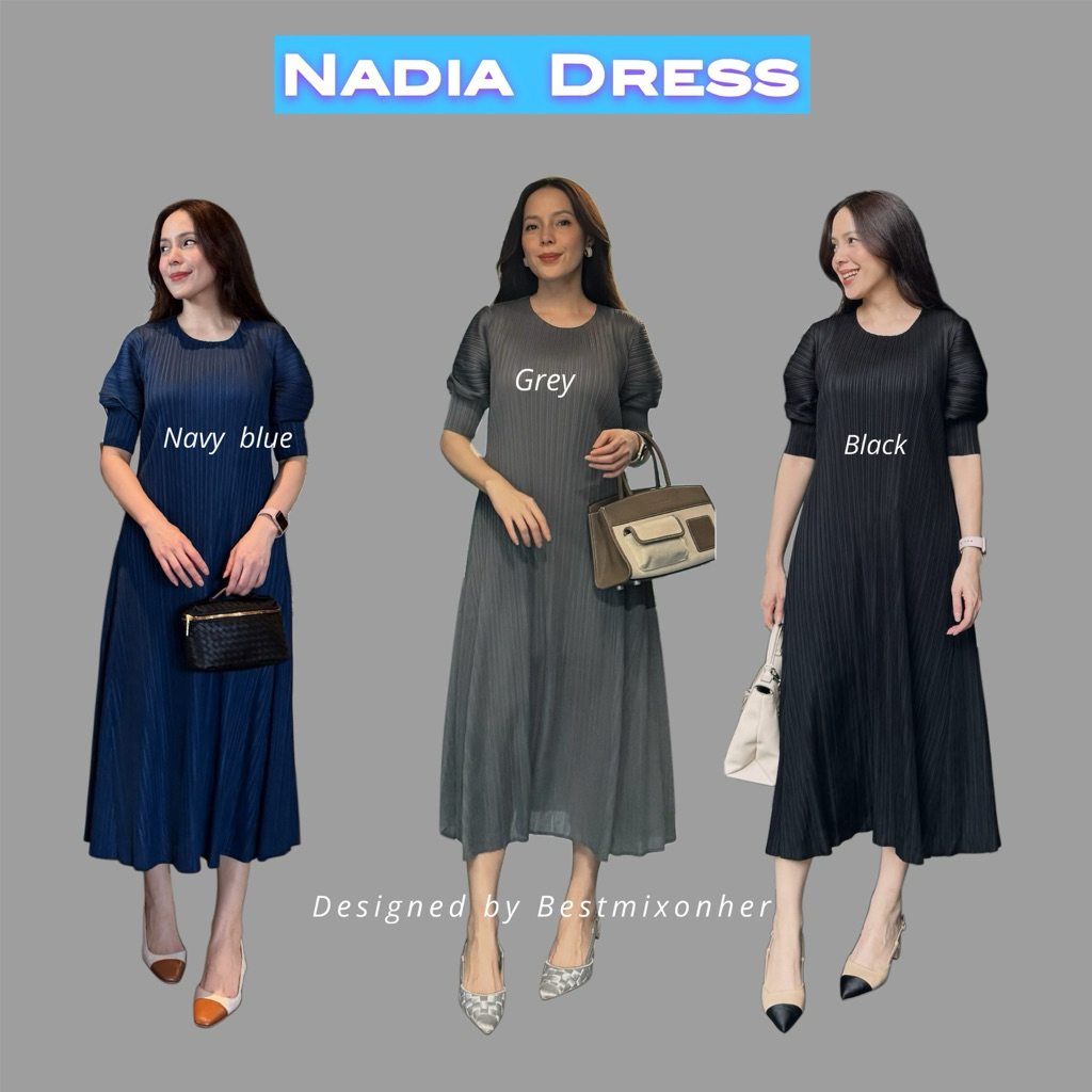 Nadia Dress | Code 23398 [Pleated Short Puff Sleeve Dress]