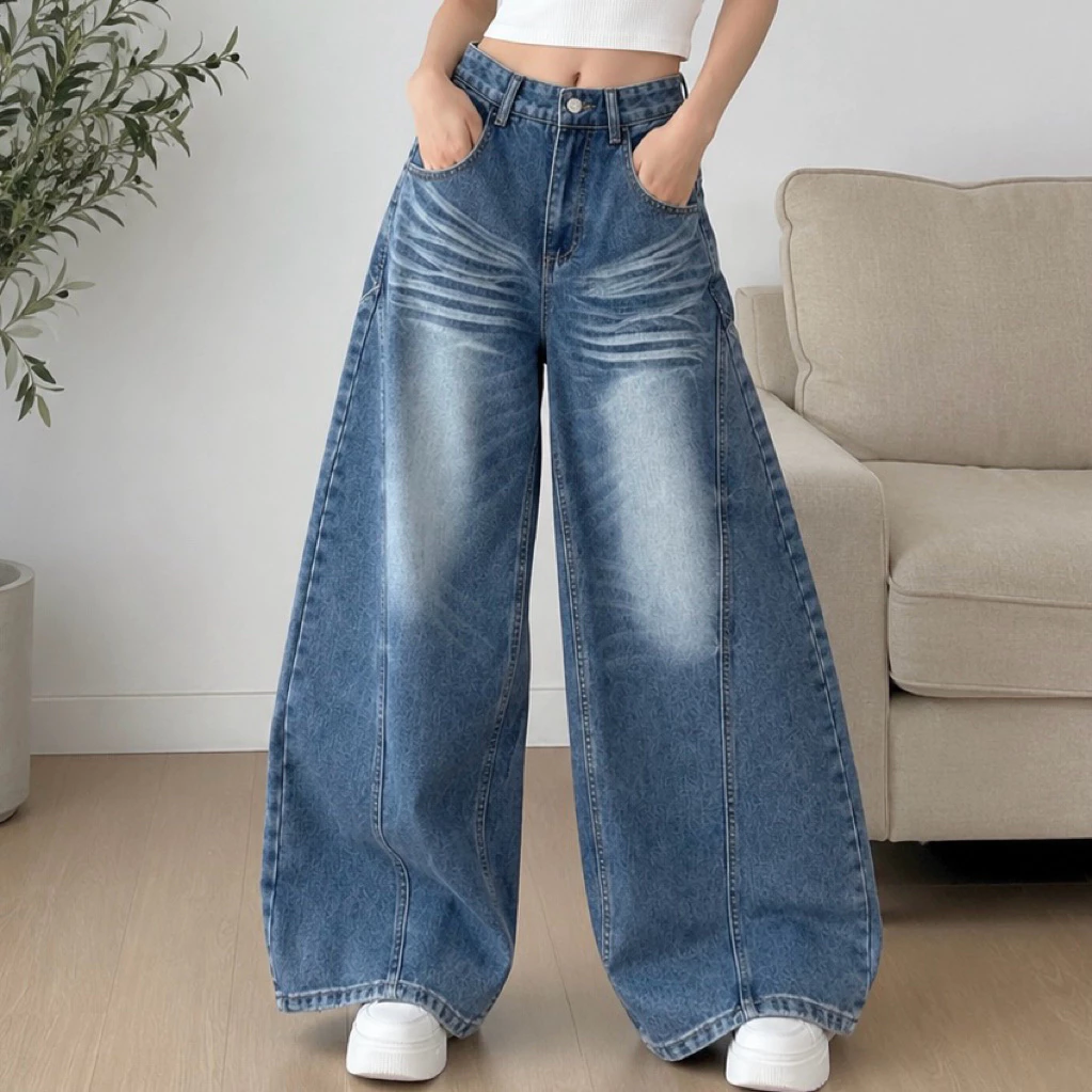 #718 (XS-9XL) jinjeans Barrel baggy Jeans ปลายขา 12-13.5 กางเกงยีนส์ทรงหลวม กระบอกใหญ่ ขากว้าง