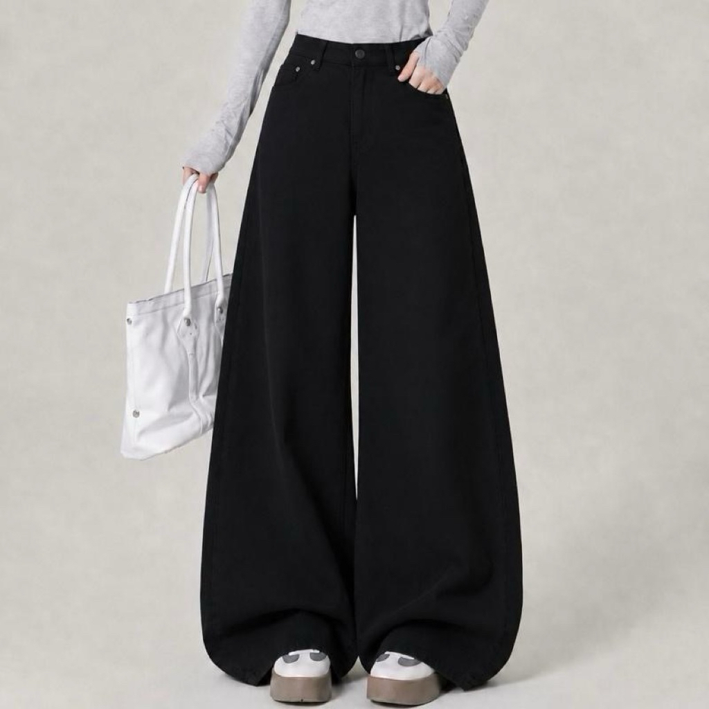 JINNJEANS-#3662 (XS-9XL) กางเกงยีนส์ขากระบอกใหญ่สีดำ ผ้านุ่ม ใส่สบาย ขากว้าง baggy jeans