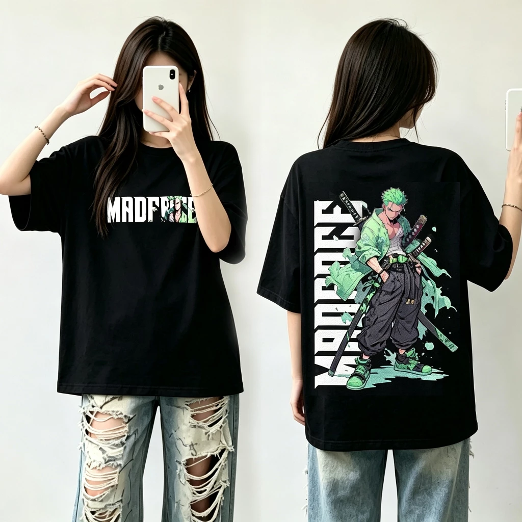 ZY 2026 เสื้อผู้ชาย เสื้อยืด T-shirt โอเวอร์ไซส์ สีขาว สีดำ วันพีซ Unisex วัยรุ่น เสื้อกวนๆ คอตตอนผสม