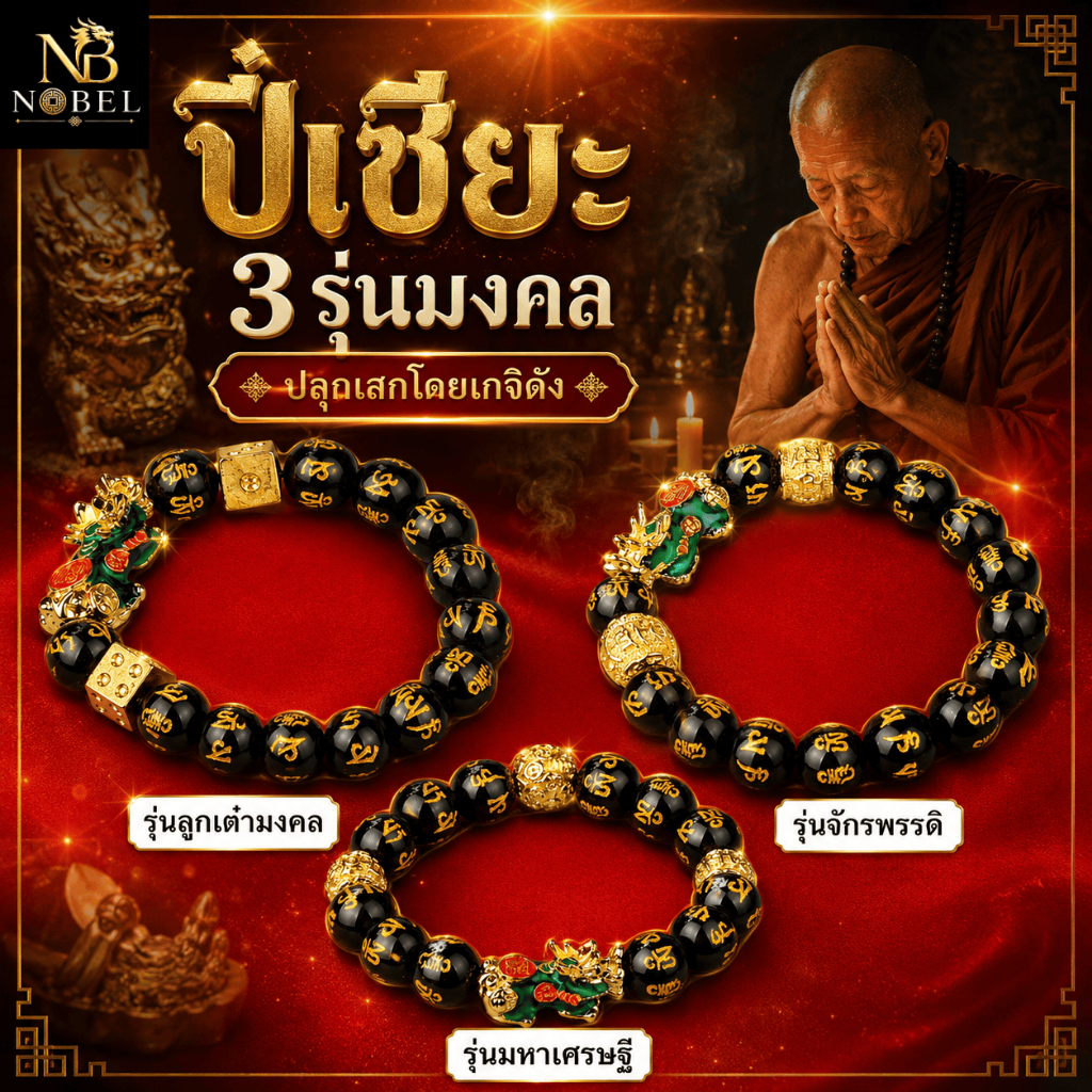 Nobel สร้อยข้อมือปี่เซียะ เรียกทรัพย์ เสริมดวง เด่นเรื่องค้าขาย เงินทองไม่รั่วไหล กำไลข้อมือหิน กำไลปี่เซี่ยะ สายมู