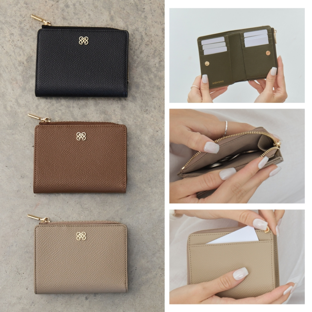 CARA Bi-fold wallet with back zip กระเป๋าสตางค์ใบสั้น มีช่องซิปด้านหลัง หนังวัวแท้ ใส่แบงก์พันได้ MONOMEBKK