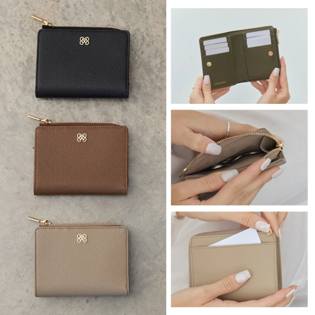 CARA Bi-fold wallet with back zip กระเป๋าสตางค์ใบสั้น มีช่องซิปด้านหลัง หนังวัวแท้ ใส่แบงก์พันได้ MONOMEBKK