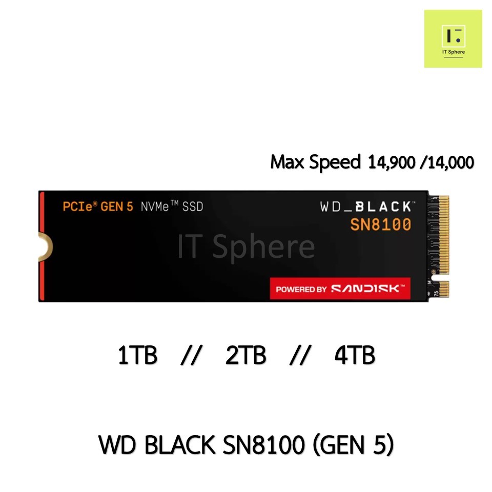 [GEN5] SSD M.2 WD BLACK SN8100 1TB 2TB 4TB NVMe GEN 5 GRN5 PCIe 5.0 NVMe 2280 m2 เอ็มทู เอ็มดอททู เอ