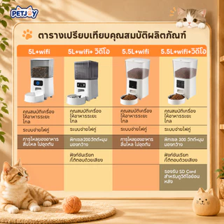 เครื่องให้อาหารสัตว์เลี้ยงอัตโนมัติ 5L WIFI แอปควบคุมระยะไกล ระบบไฟคู่ ชามสแตนเลส