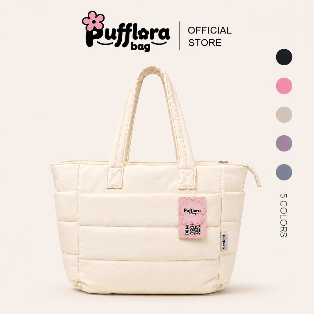 Pufflora กระเป๋าสะพายข้าง กระเป๋าถือ กระเป๋าโน้ตบุ๊ค รุ่น Signature Puffer ใบใหญ่ ช่องเก็บของหลายช่อง ใส่Laptop/iPadได้