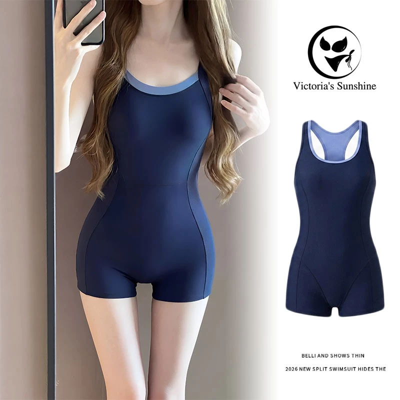 ชุดว่ายน้ำวันพีช swimwear ขาสั้น มีฟองน้ำ ชุดว่ายน้ำผู้หญิง สไตล์เกาหลี เรียบร้อย สปอร์ต ดูผอมลง#1247