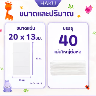 (12แพ็ค) ใหม่ ทิชชู่เปียก HAKU BABY (ฮากุเบบี้) ทิชชู่เปียก สูตรอ่อนโยน สูตรน้ำแร่ธรรมชาติ 40แผ่น/ห่อ(คละสี)