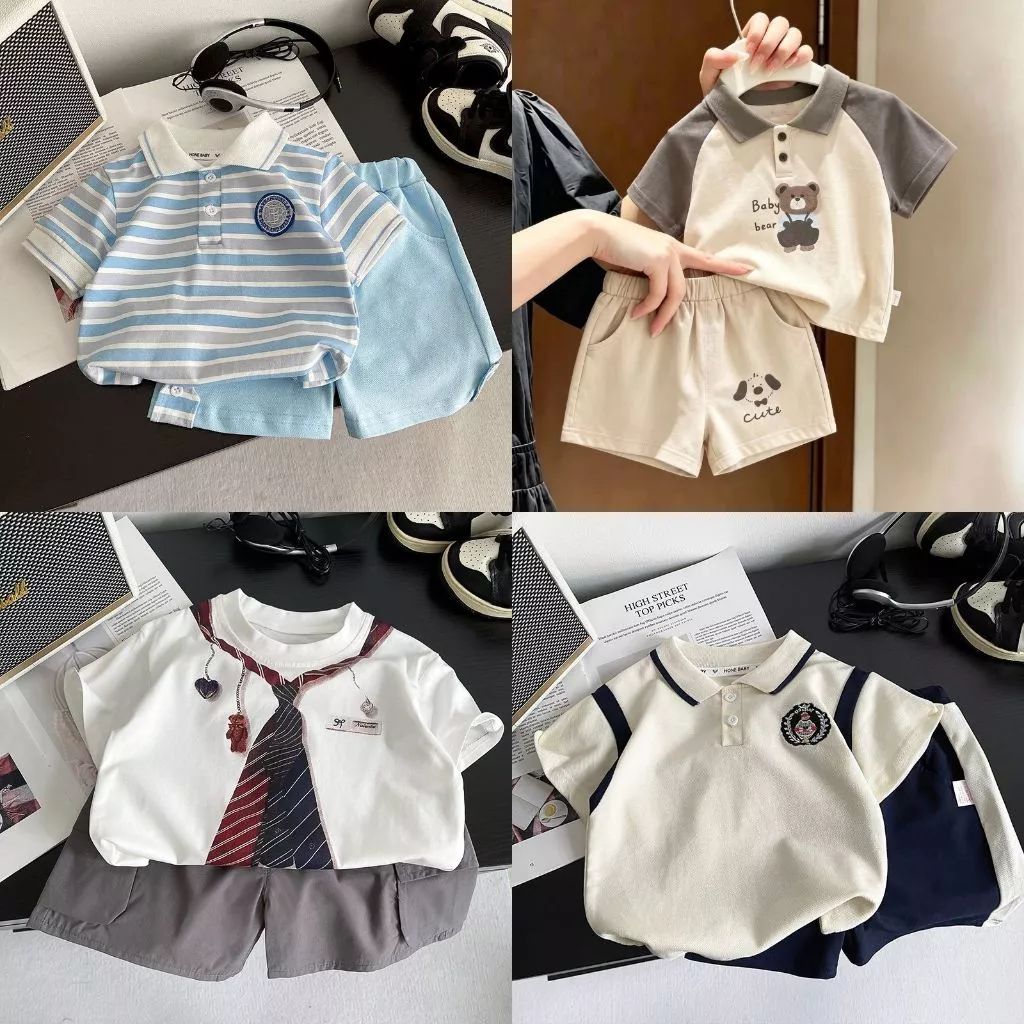 Dolemi Baby เสือโปโล+กางเกงขาสั้น ชุดเข้าเซท2 ชิ้น สำหรับเด็กผู้ชาย 80-120 cmเสือโปโล เสื้อผ้าเด็กผู้ชาย สำหรับเด็ก 0-4