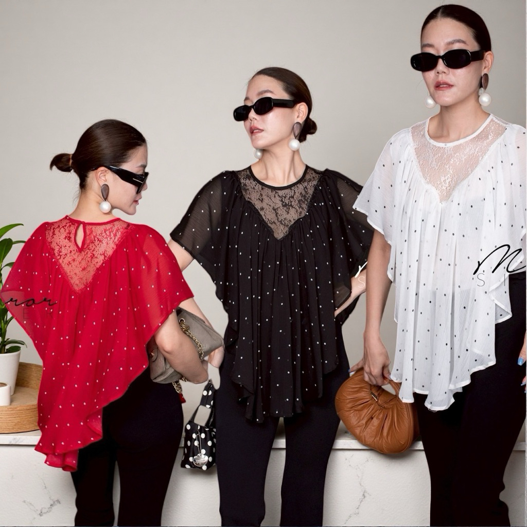MirrorsisteR 60629.5 เสื้อดีไซน์ซ้อนผ้า2ชั้น ชายcurve ทรงปล่อย