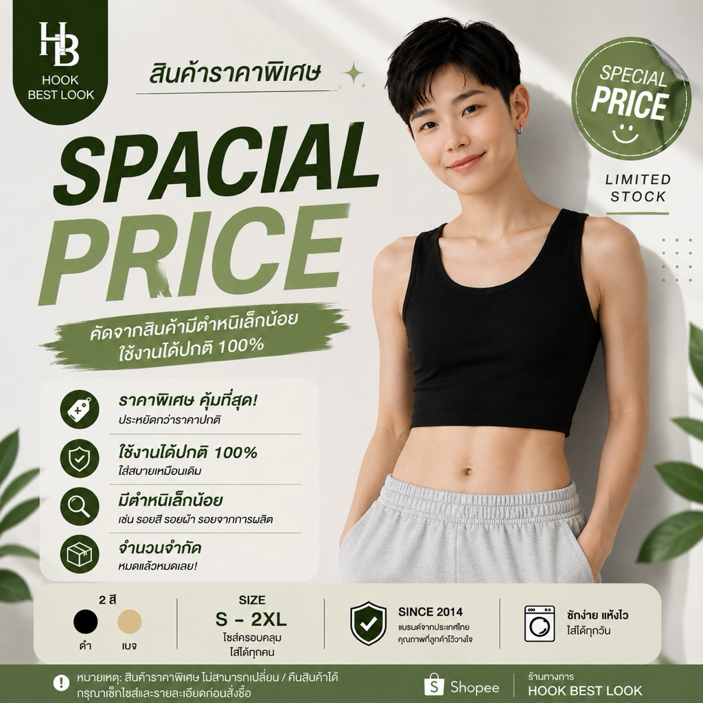 สินค้าพิเศษ Hook Best Look เสื้อกล้ามทอม ราคาพิเศษ เก็บหน้าอก เสื้อในทอม QC Sale ใช้งานได้ปกติ ราคาพิเศษ จำนวนจำกัด