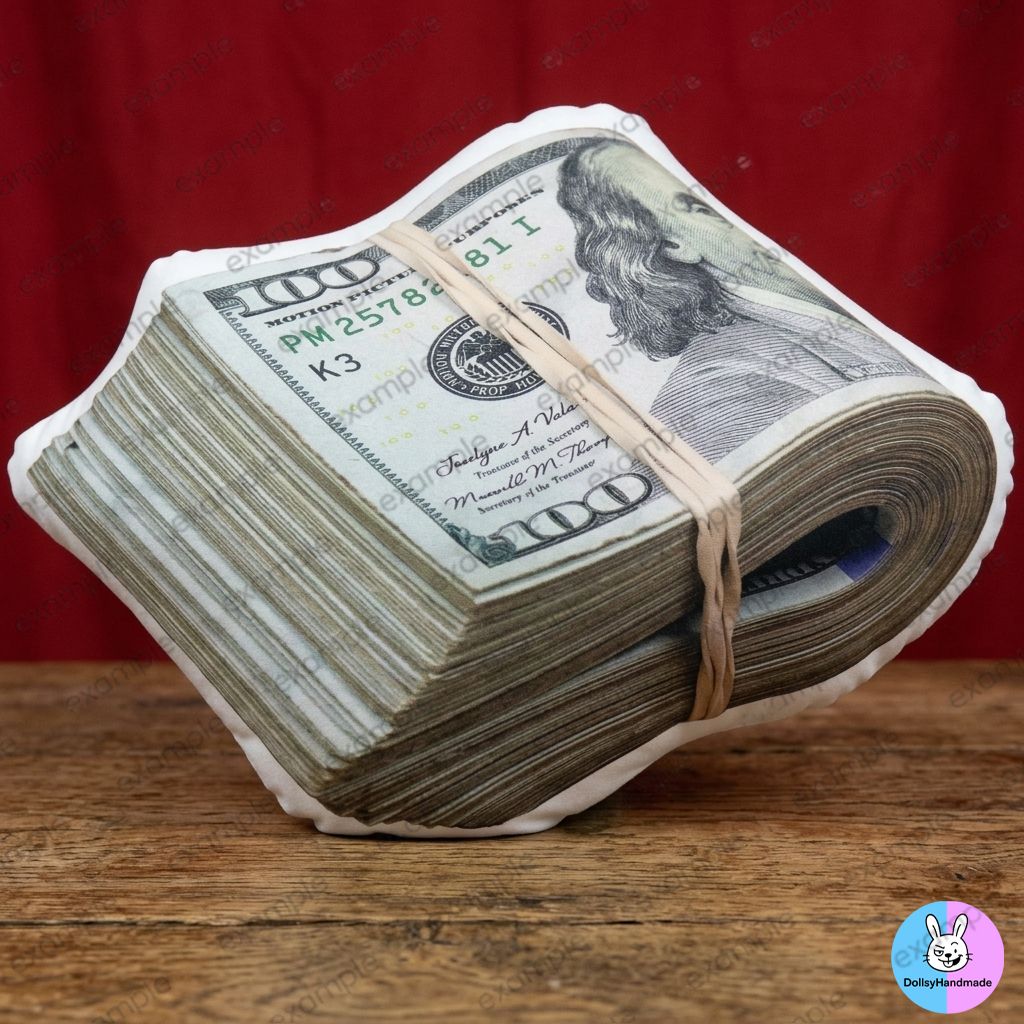 หมอนอิงลายมัดธนบัตร 100 ดอลลาร์รัดหนังยาง หมอนไดคัท 3D USD ของแต่งห้อง ของขวัญ แต่งบ้าน - MYGDA35