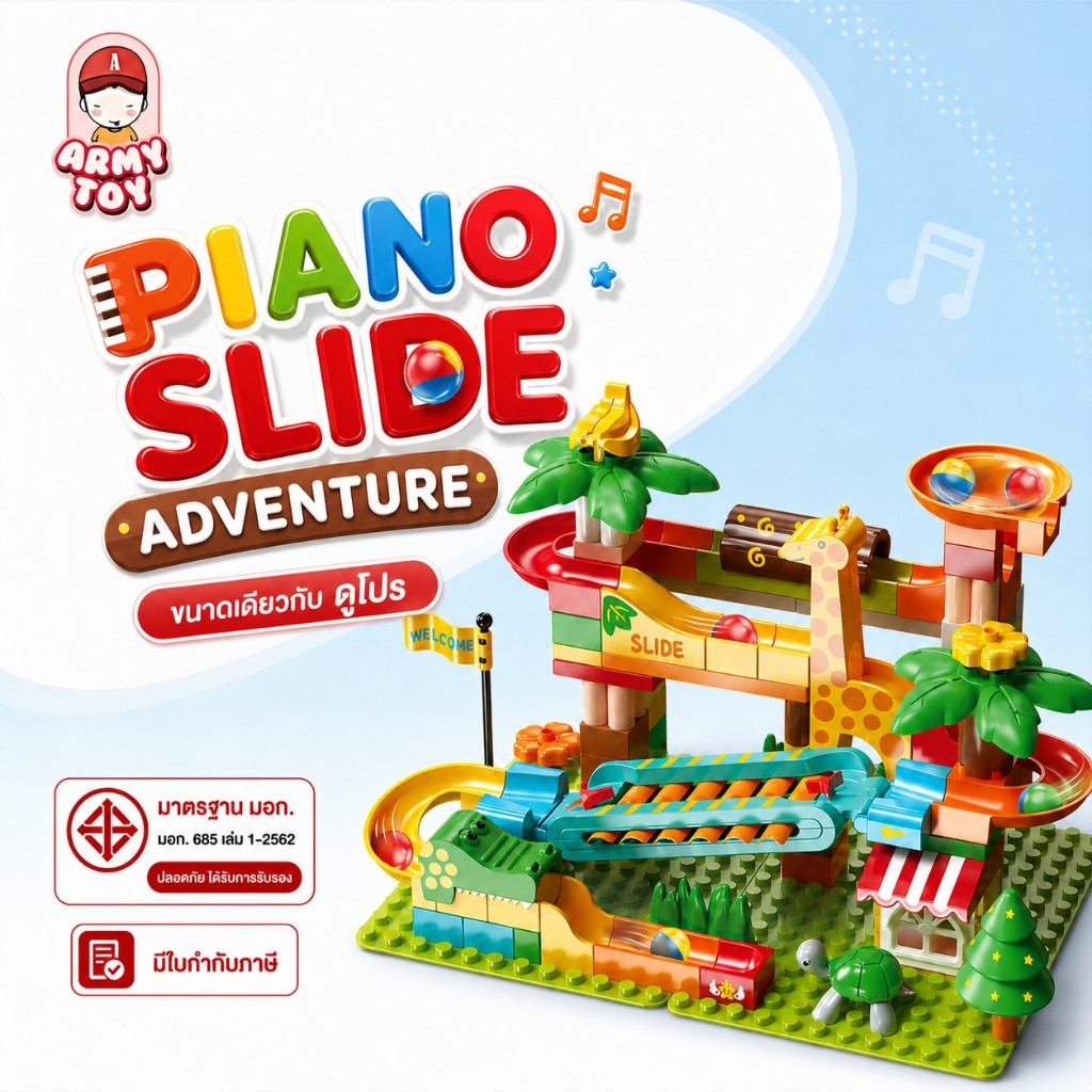 FEELO 109 Piano Slide Adventure ของเล่นเสริมพัฒนาการ รางลูกแก้ว บล๊อคตัวต่อขนาดใหญ่