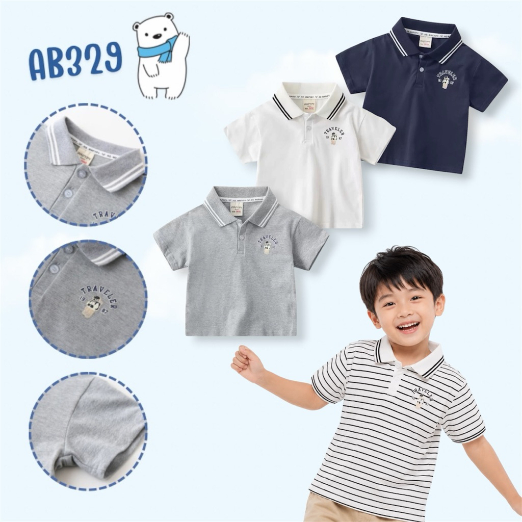 AB329 เสื้อโปโลเด็ก เสื้อยืด ลำลอง แฟชั่นใส่สบาย สินค้าพร้อมส่งในไทย