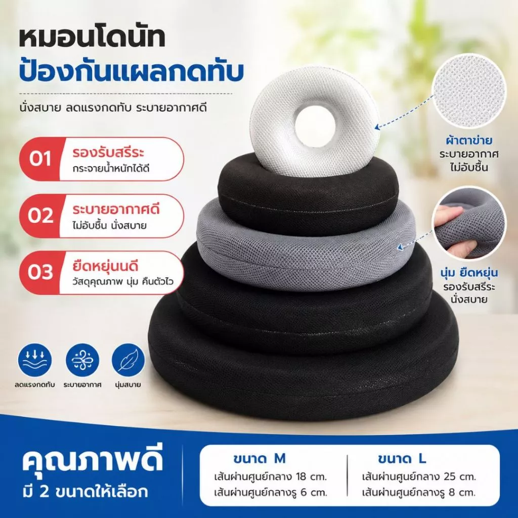หมอนโดนัท ทรงกลม เมมโมรีโฟม หมอนโดนัทรองก้น หมอนโดนัทแผลกดทับ เบาะรองนั่งทรงกลม