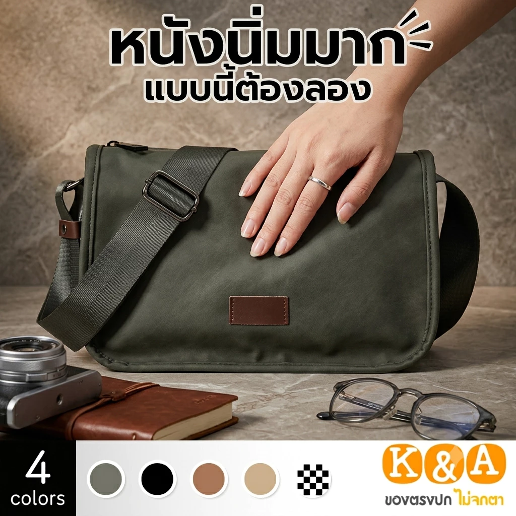 กระเป๋าสะพายข้างผู้ชาย Crossbody PU นิ่ม กันน้ำ มีช่องเยอะ