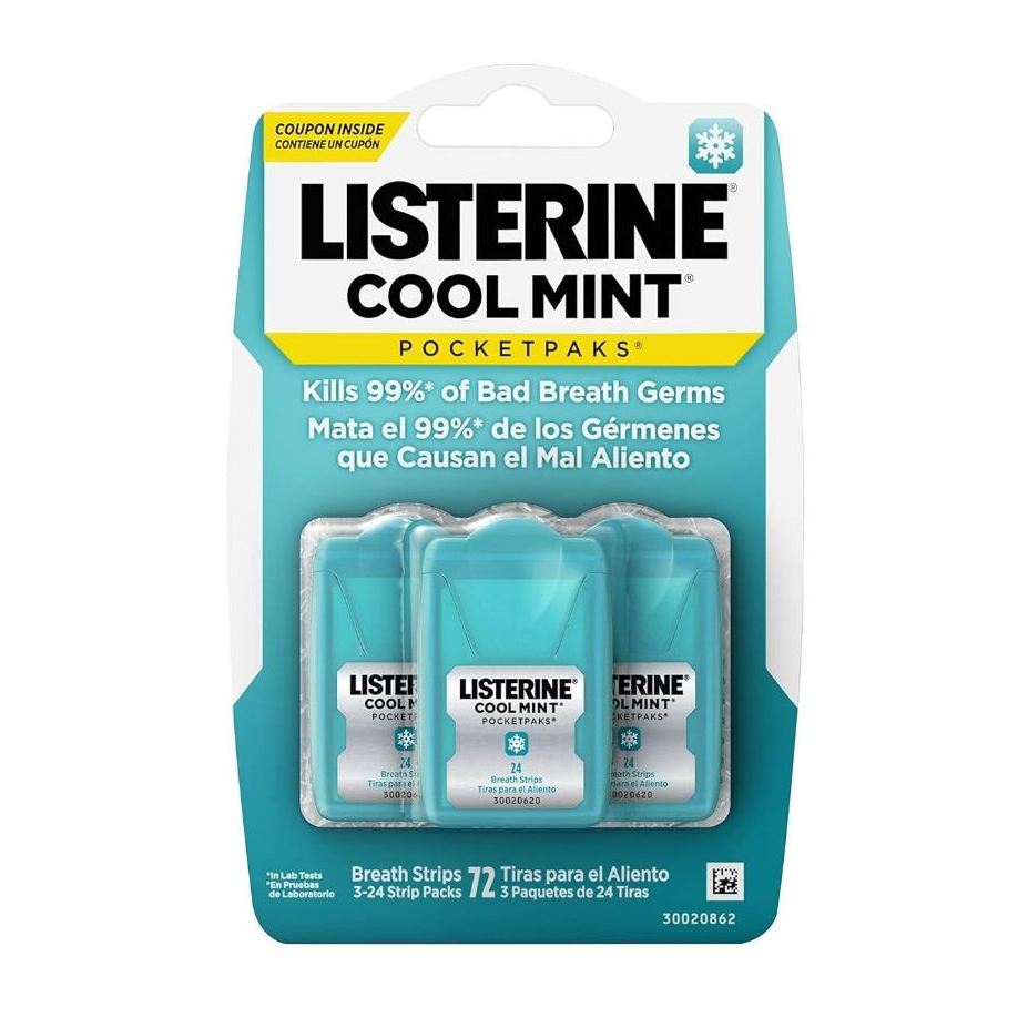 Listerine Cool Mint Pocketpaks Breath Strips Kills Bad Breath Germs (1กล่อง/3Pack) แผ่นแปะลิ้น