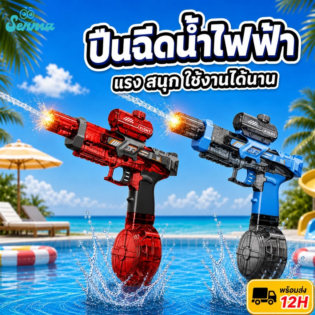 ของเล่น เครื่องฉีดน้ำไฟฟ้าสำหรับเด็ก ระบบอัตโนมัติ ปืนฉีดน้ำแบบยิงเร็ว มีแสงไฟกระพริบน่ารักปลอดภัย กิจกรรมกลางแจ้ง
