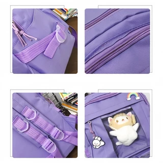 กระเป๋าเป้เกาหลีน่ารัก สไตล์โรงเรียน ลำลอง มีช่องใส ใส่ตุ๊กตาได้
