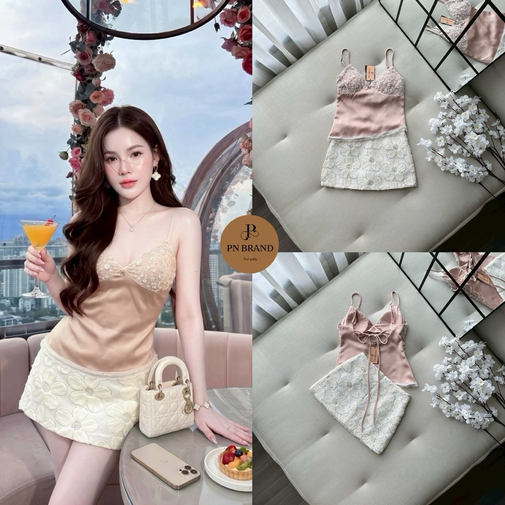 PN Brand(เช็คของก่อนสั่ง) (XS-L) เซต 2 ชิ้นโทนสีอมส้มโรสโกลด์ สวยหรูมากก(XS-L)
