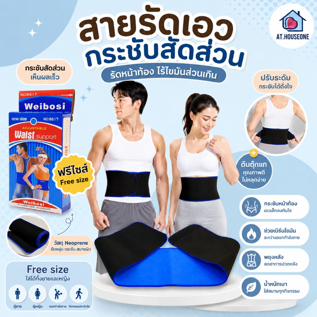 At.Houseone ชุดกระชับสัดส่วนสายรัดเอว support รัดหน้าท้อง ลดน้ำหนัก ใส่ออกกําลังกายฟิตเนส ช่วยเผาผลาญไขมันหน้าท้อง