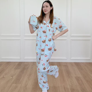 ชุดนอนผ้าไหมเกาหลี ป้ายy ไซส์ใหญ่ อก52" แขนสั้น-ขายาว