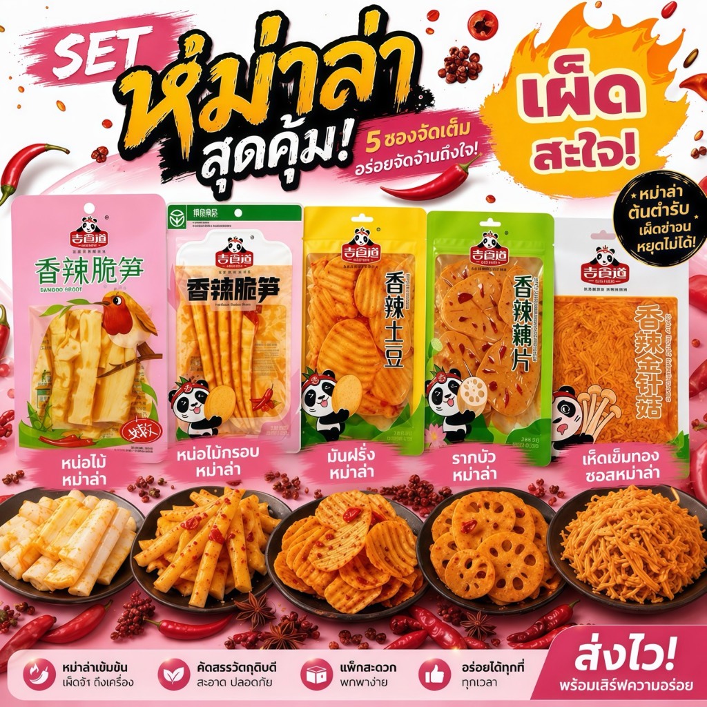 เซ็ตหม่าล่าพรีเมียม 5 อย่าง นำเข้าจากจีนแท้ เครื่องเทศหอมเข้มข้น เผ็ดชาสไตล์เสฉวน ของกินยอดฮิตสำหรับคนรักหม่าล่า