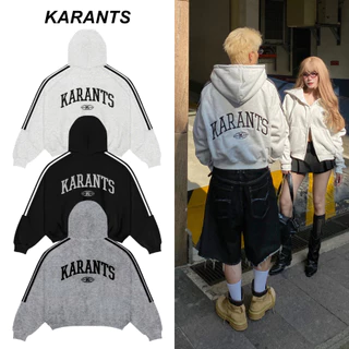Karants เสื้อ Hoodie Zip Cropped Boxy ปักลาย แต่งซิป 2 ทาง สำหรับผู้ชายและผู้หญิง Unisex - AK11