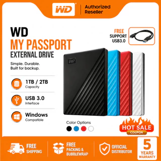 WD My Passport External Harddisk WD HDD 1TB 2TB USB3.0 ฮาร์ดดิสก์พกพา External Hard Drive ของแท้ รับประกัน 5 ปี