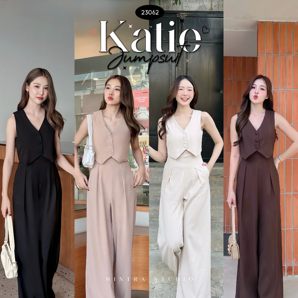 Katie Jumpsuit - จั้มสูทขายาว เสื้อกั๊กสูท แขนกุด คอวี จั้มสูทออกงาน MT.STDO