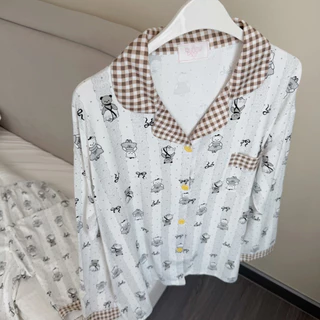 Bunny bear - bunnyFluffy ชุดนอนมินิมอล ผ้าcottonพรีเมี่ยม แขนยาวขายาว ฟรีไซส์อก44