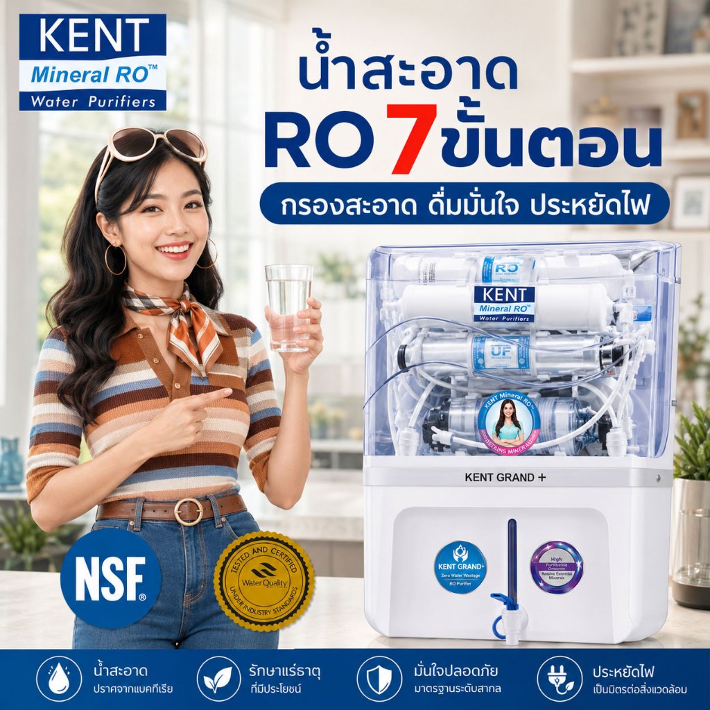 เครื่องกรองน้ำแร่ RO 7 ขั้นตอน Dr. Green Energy KENT GRAND+  (Double RO+UF+UV+TDS Control และมี UV ใ