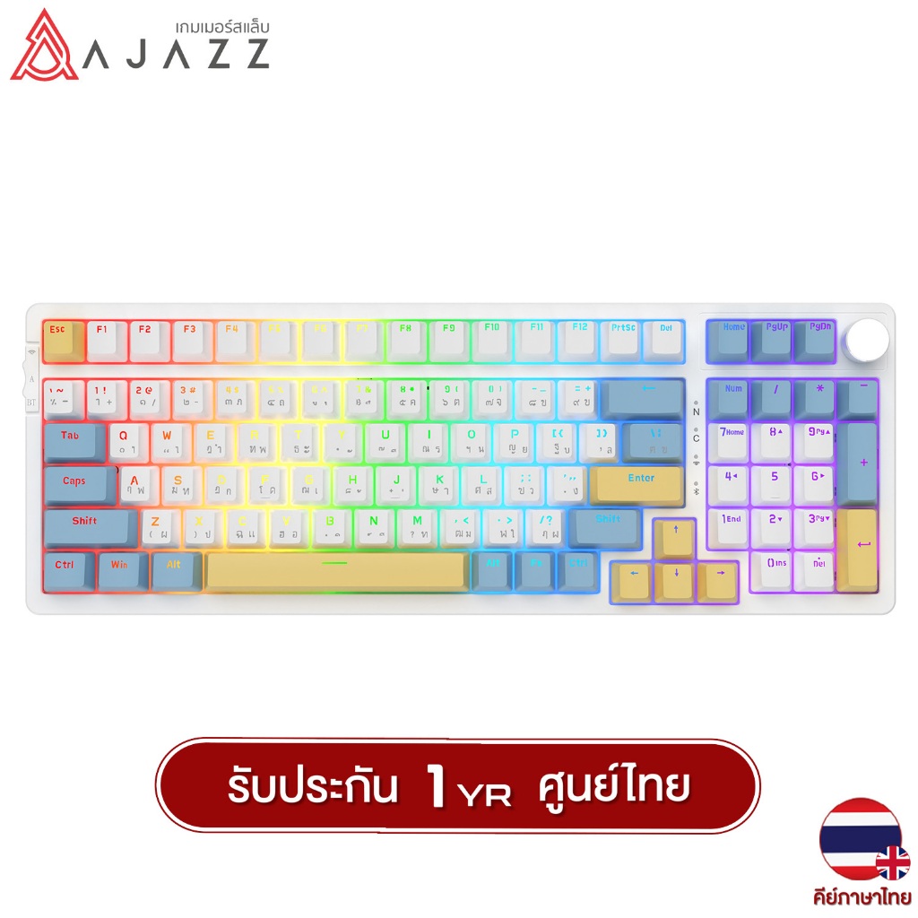 คีย์บอร์ดเกมมิ่ง Ajazz AK992 Tri-Mod RGB Version 99Key Gasket Mechanical Keyboard รับประกันสินค้า 1 