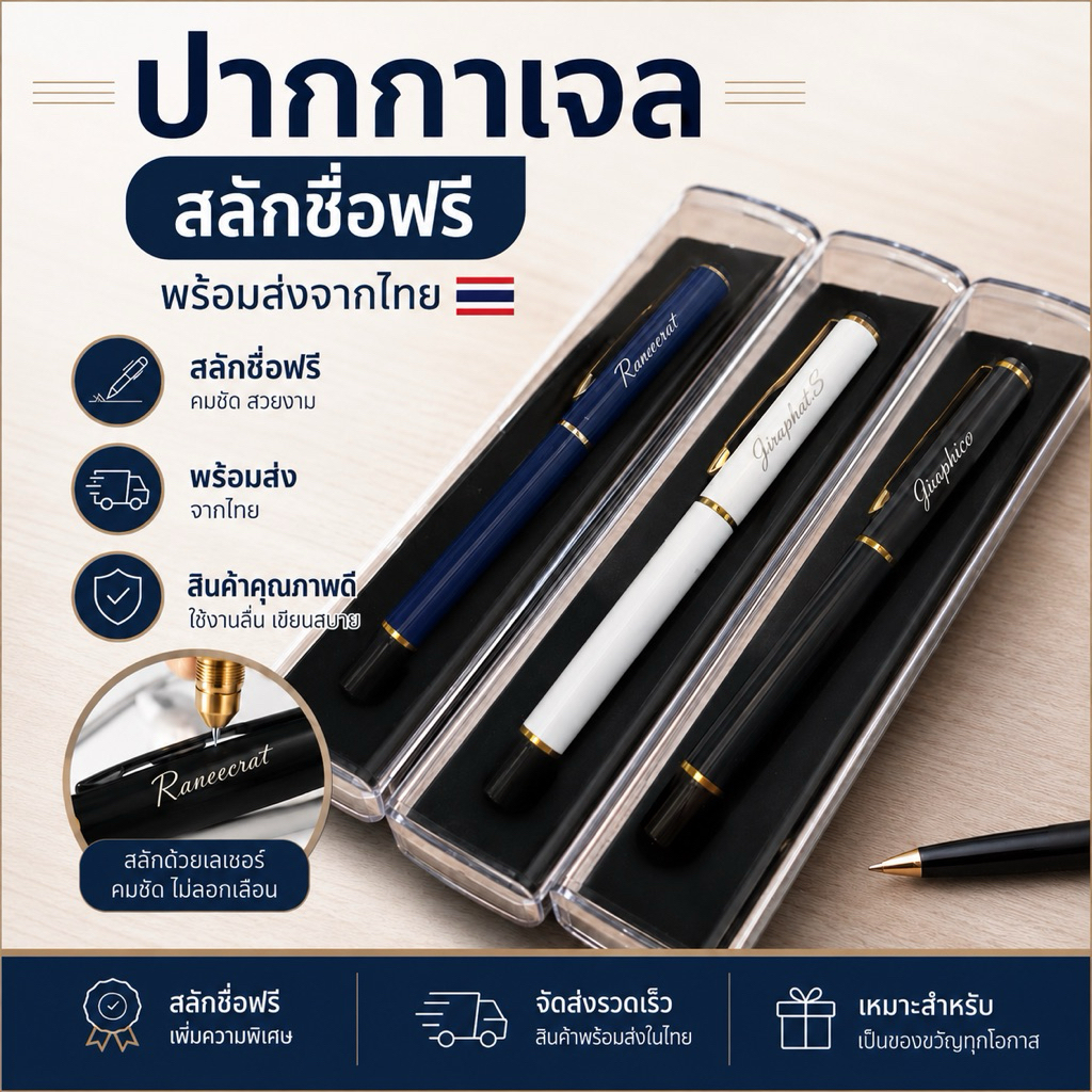 ปากกาเจล พร้อมกล่อง สลักชื่อ พร้อมส่งจากไทย แถมไส้รีฟิว