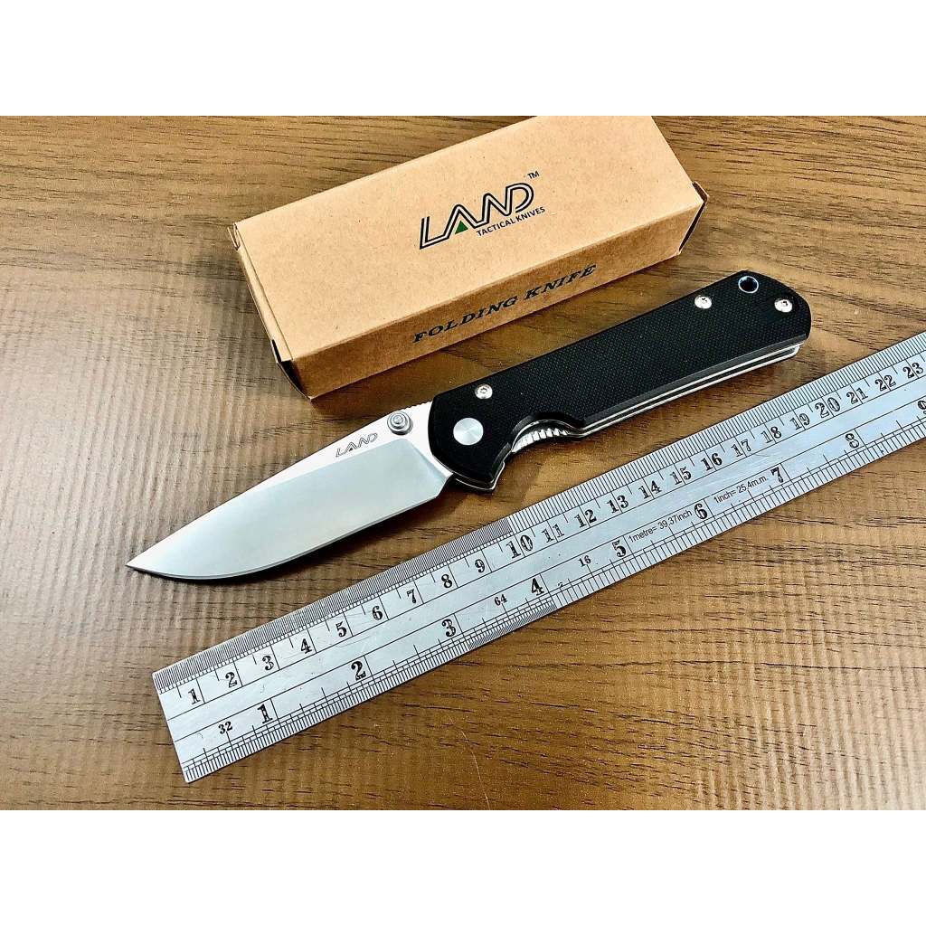 มีดพับ Land 910 สีดำ ใบ  D2 ด้าม G10 ลูกปืน บอล Kvs ไลเนอร์ล็อค เดินป่า ตั้งแคมป์ กลางแจ้ง อเนกประสงค์ ส่งไวจากไทย