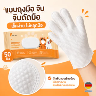 ถุงมืออาบน้ำแห้งหมาแมว 50 ชิ้น เช็ดขน เช็ดเท้า เช็ดตัว ลดกลิ่น