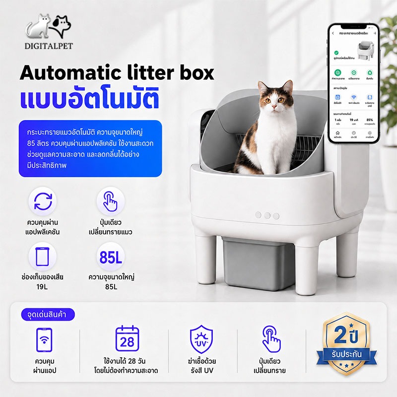 DIGITALPET Automatic cat litter box  ป้องกันการหนีบ smart litter box       การฆ่าเชื้อด้วยรังสียูวี ห้องน้ำแมวอัต