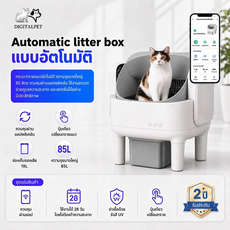 ห้องน้ำแมวอัตโนมัติ ห้องน้ำแมวอัจฉริยะ cat litter box open-top ระบบป้องกันการหนีบ ห้องน้ำแมวอัต ห้องน้ำแมว ส้วมแมวใหญ่
