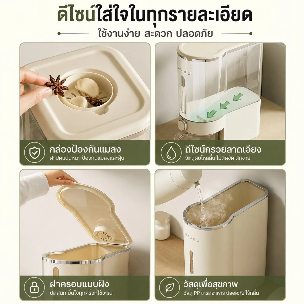KANO ถังข้าวสาร ข้าวสาร กล่องเก็บข้าวสารป้องกันความชื้น ใช้งานสะดวก กดปุ่ม ข้าวจะไหลออกมาเอ thumbnail 9