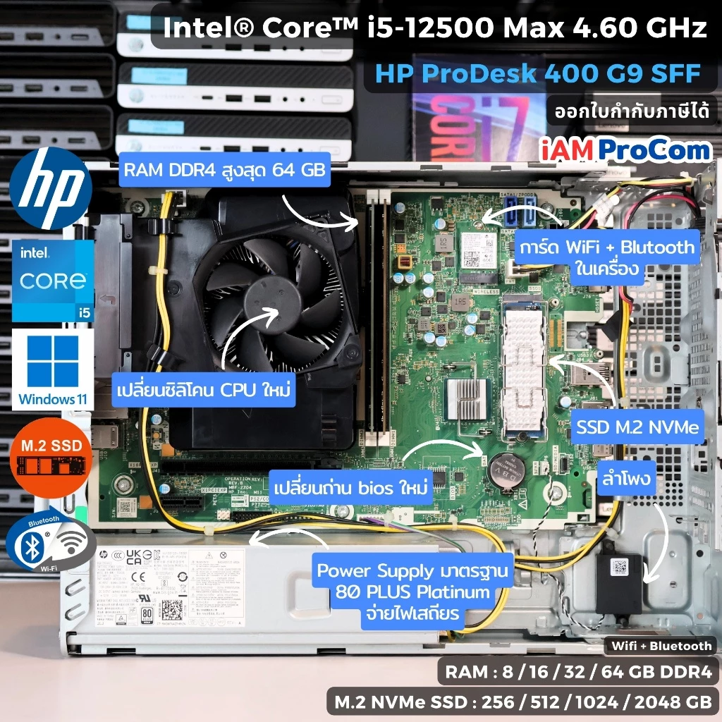 คอมพิวเตอร์ HP ProDesk 400G9 SFF Core i5-12500 [i5Gen12] Max 4.60GHz / SSD M.2 NVMe / WiFi + Bluetooth / Windows 11 Pro thumbnail 5